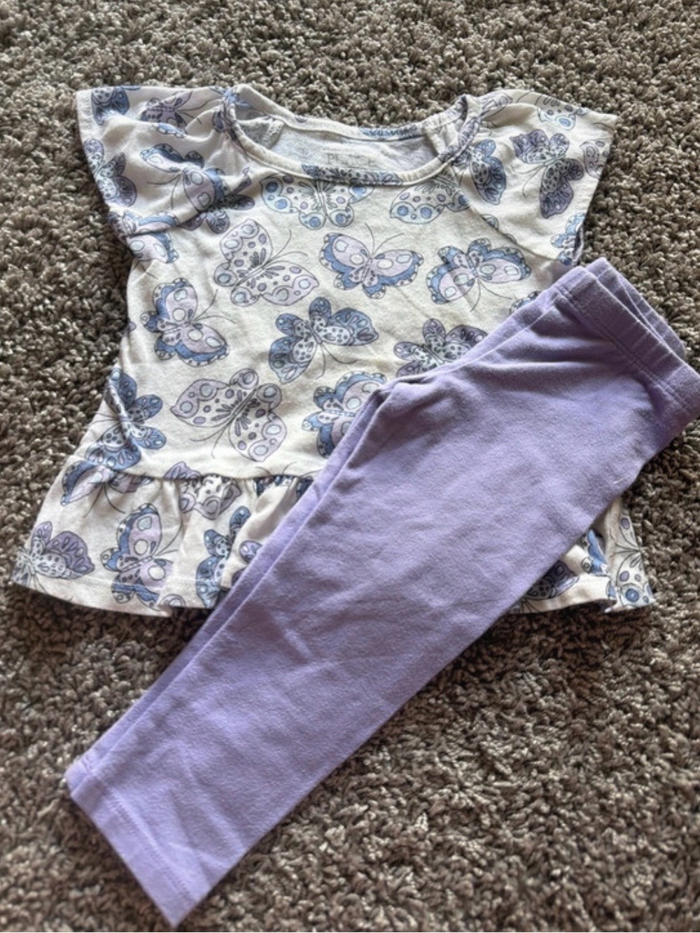 Children’s Place Girls' Butterfly Print Peplum Top & Lavender Leggings Set